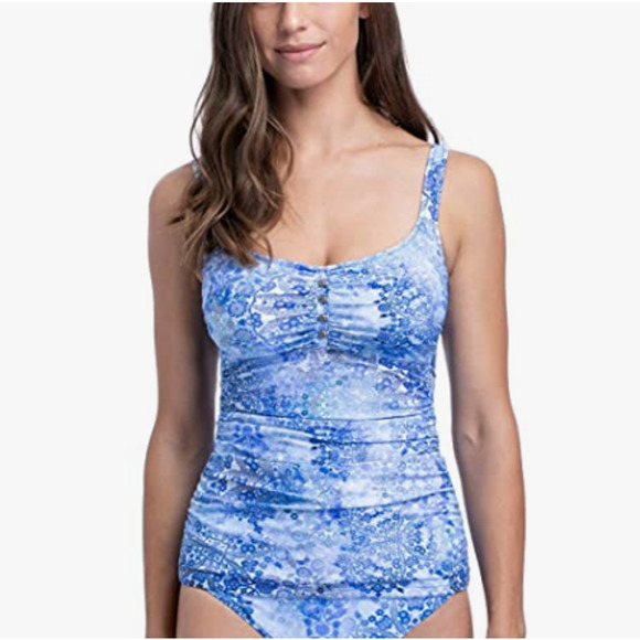 Profile By Gottex Other - Profile by Gottex Blue Floral Scoop Neck Underwire Tankini Top 32D